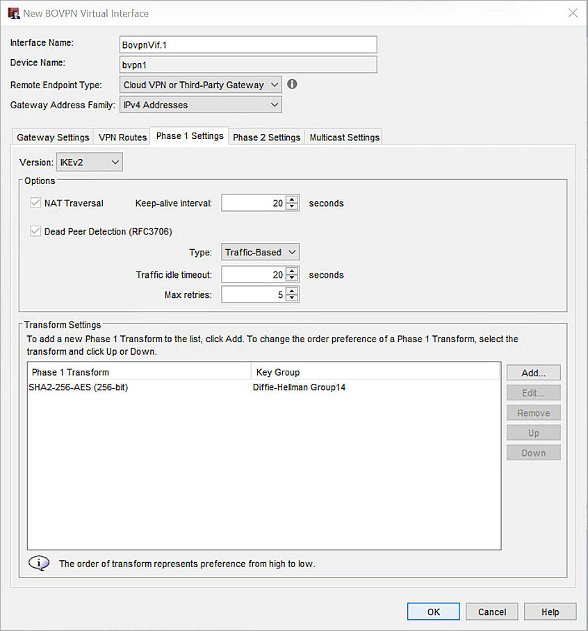 Screen shot of the BOVPN virtual interfaces list